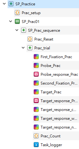 圖  8: 練習序列元件內迴圈執行順序，序列元件SP_Prac_sequence以關聯式複製置入所有迴圈。